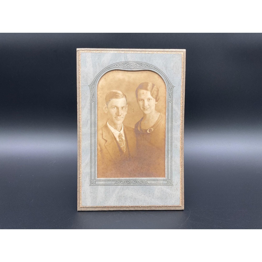 Antique Art Deco Sepia-Toned Photograph Happy Smiling Affectionate Couple 1920's